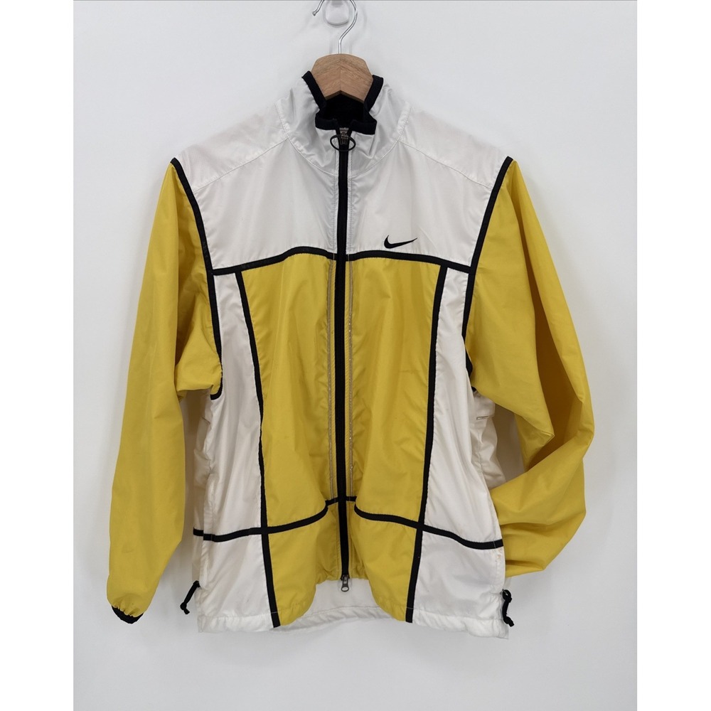 Vintage 90's Nike Men's Yellow White Zip Up Windbreaker Size Medium Retro READ